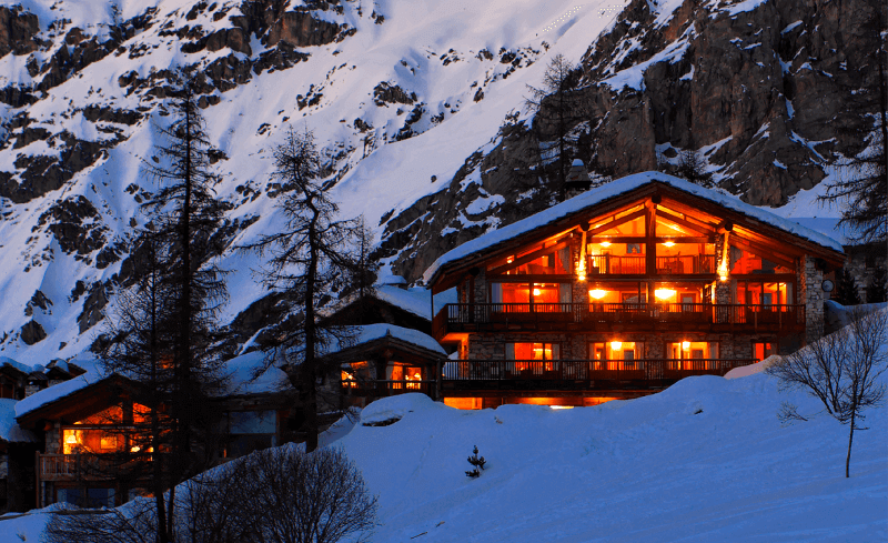 Evening view of chalet in Val D'isere