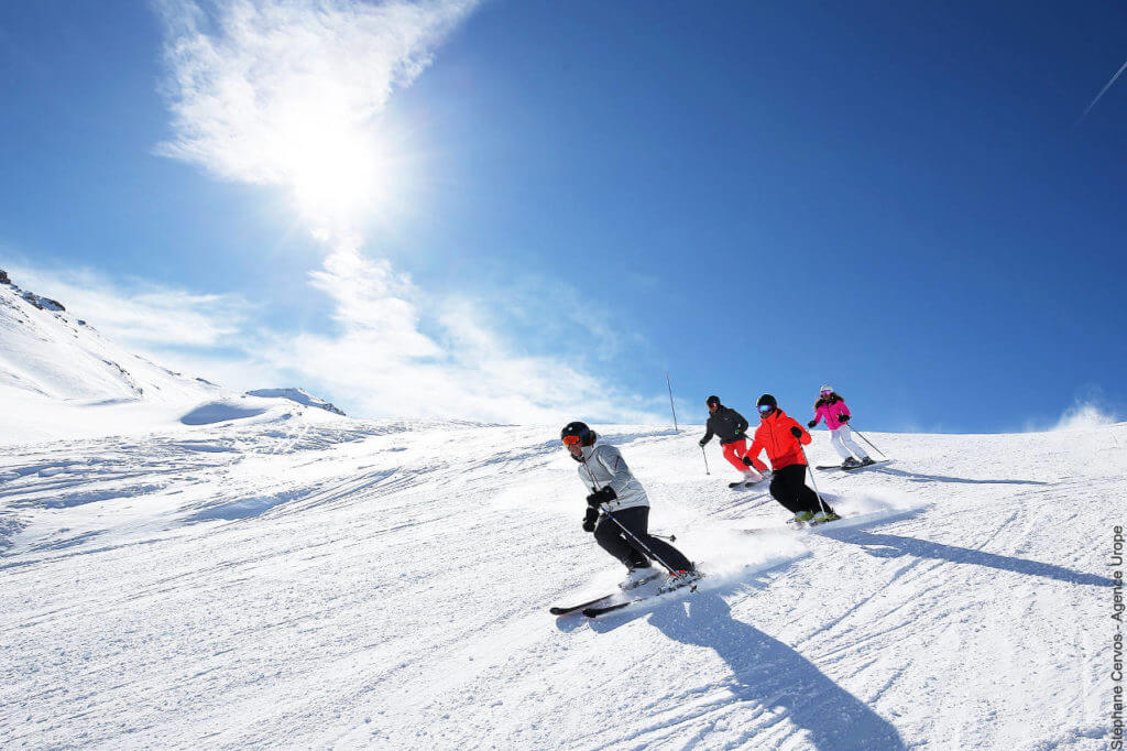 Group of skiers staying safe on the slopes in Val d'Isère